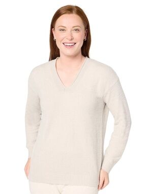 Barefoot Dreams Cream V-Neck Cozy Plush Sweater